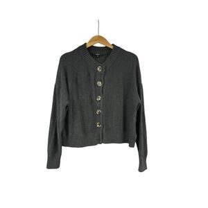 Quince Women 100% Organic Cotton Cropped Cardigan Gray Sleeved Top M